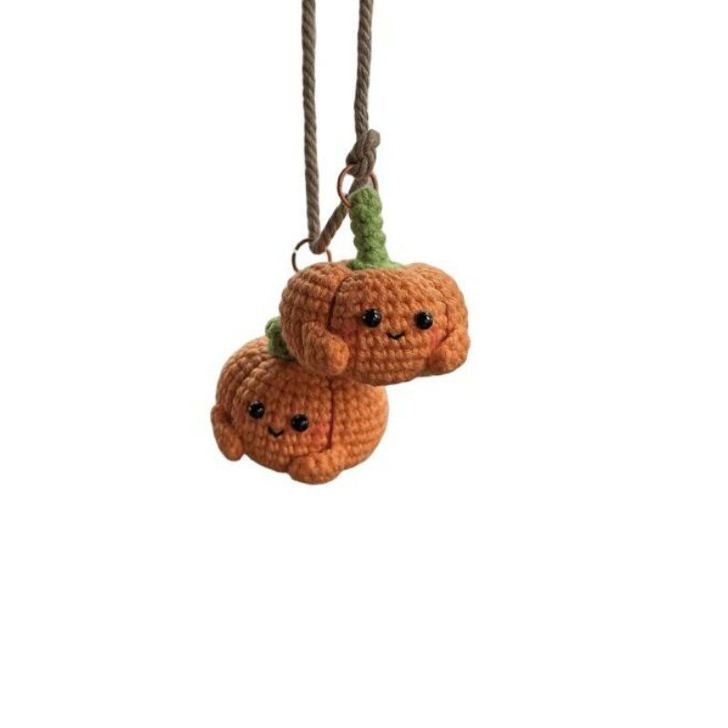 Halloween Crochet Pumpkin Car Mirror Acessórios decorativos Hand-Woven Pingente Lady Bag Abóbora Chaveiro, Car Key Alloy Pendant