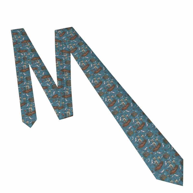 Mens Tie Classic Skinny Shark And Ships Neckties Narrow Collar Slim Casual Tie Accessories Gift
