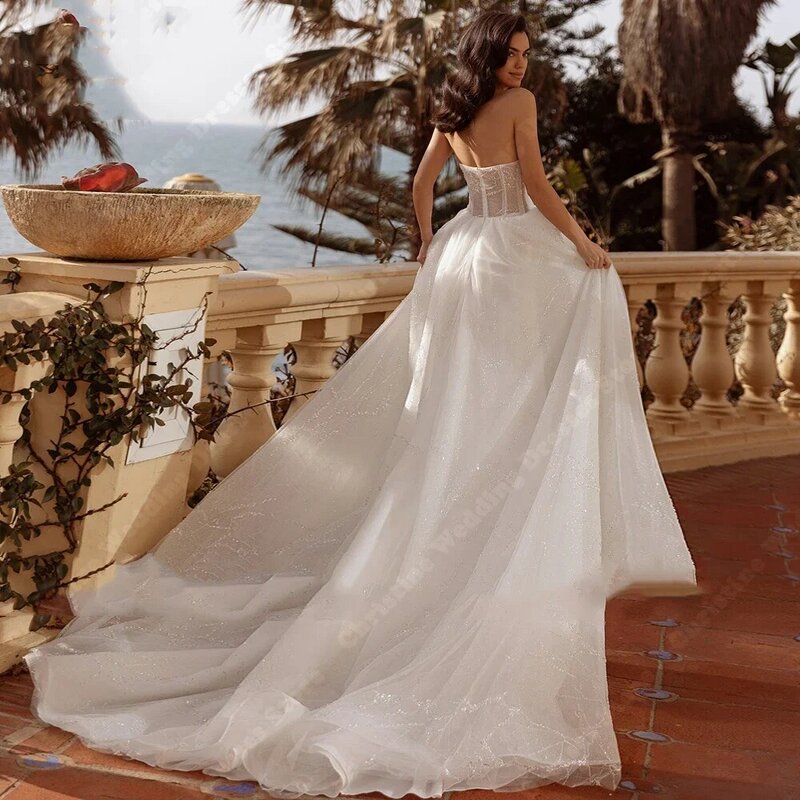 Eleganckie damskie suknie ślubne z kości słoniowej 2024 seksowne koronkowe suknie ślubne z nadrukiem a formalna okazja bez rękawów na imprezę Vestidos De Novias