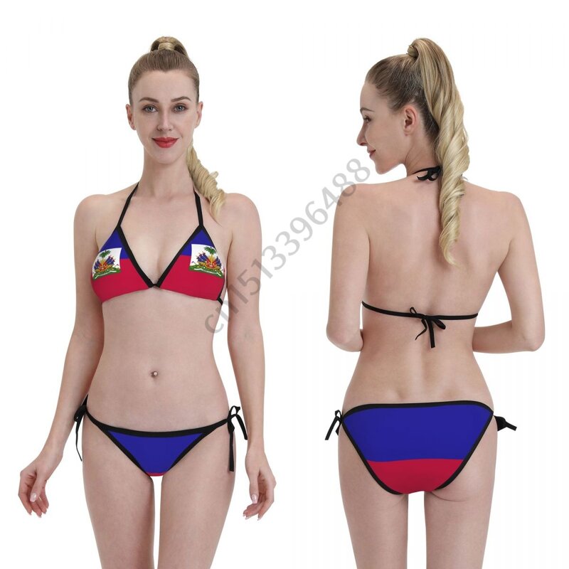 Bikini con estampado 3D de la bandera de Haiti para Mujer, traje de baño para Mujer, conjunto de microbikini, ropa de playa para verano