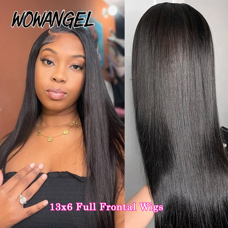 Wow Angel 250% 13x6 HD Lace Front Wigs Yaki Straight Human Hair Wigs 13x4 Full Frontal Pre Plucked Brazilian Hair For Women