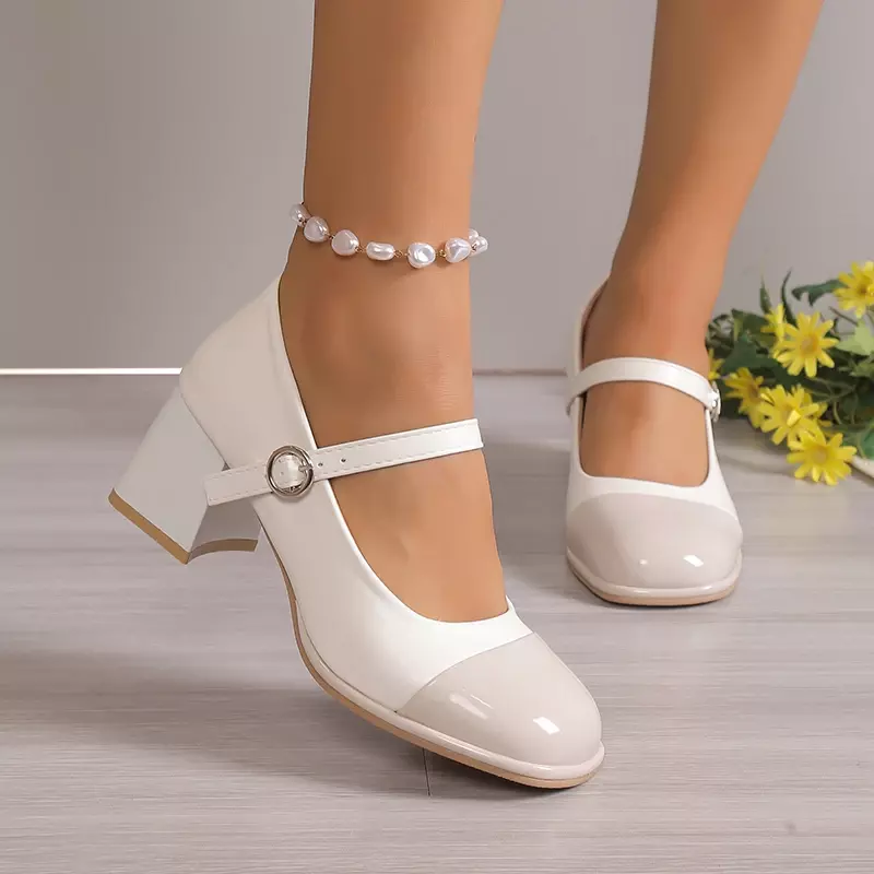 أحذية جلدية على الطراز البريطاني للنساء ، كعب سميك ، كعب عالي ، حجم كبير ، الربيع ، الصيف ، الخريف ،