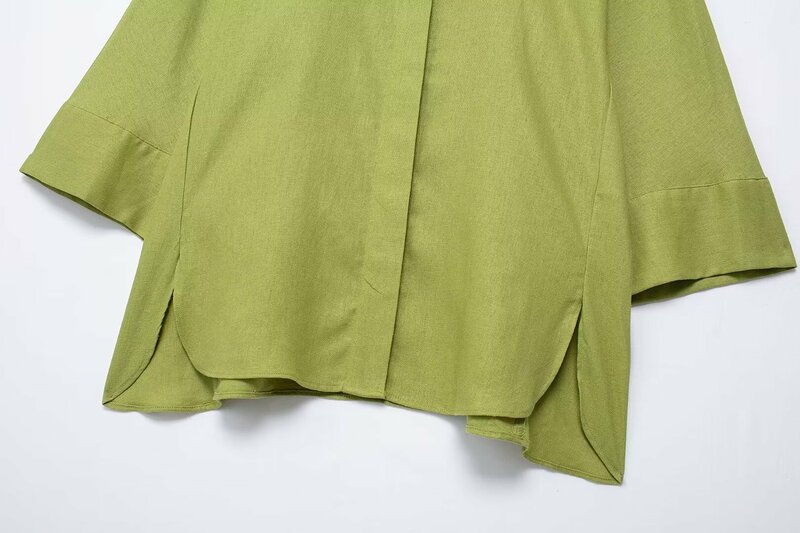 Camisa holgada de lino con solapa para mujer, camisa Retro de manga larga con botones, Top elegante con abertura lateral, 2024