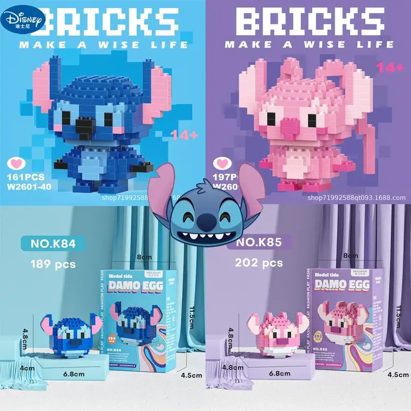 Disney-Lilo & Stitch Cartoon Building Block, Personagens Anime, Brinquedo Pequeno Montado, Educacional, Artesanal, DIY, Presente de Aniversário para Crianças