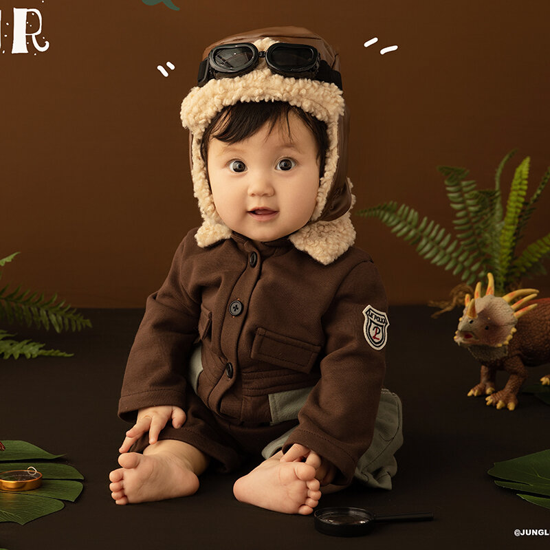 3-5 bulan pakaian fotografi bayi pakaian petualangan hutan tema parasut kaca pembesar Prop Studio aksesori pengambilan foto