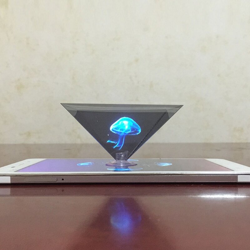 Proyector de holograma 3D para teléfono inteligente, imágenes de 360 grados, soportes de proyector 3D, pi-ramid, cualquier teléfono inteligente