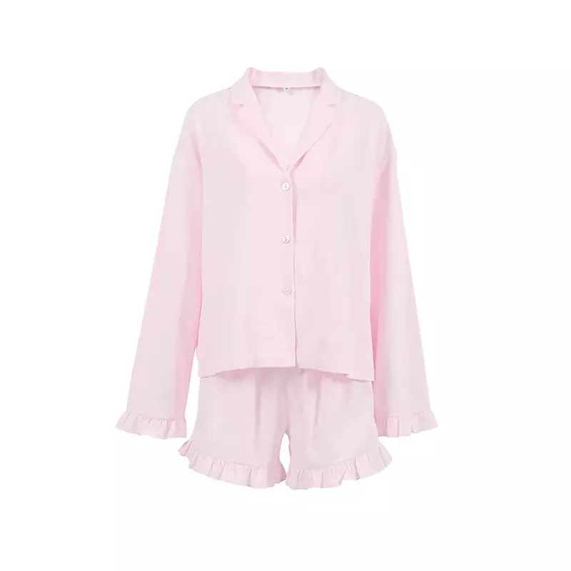 Sweet Cute Pink Ladies Pajama set Sexy Mujer 100%Cotton  Loose Fashion Women's sleepwear Soft and Skin Friendly comfort homewear