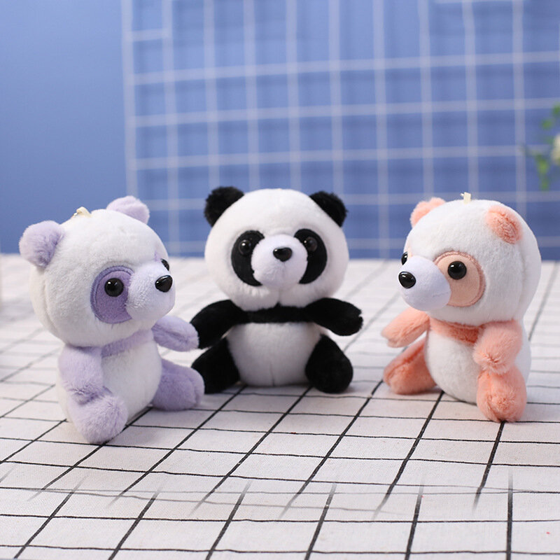12cm nowa kreskówka kreatywne kolorowe małe Panda pluszowa zabawki Kawaii słodkie wypchane pluszowe brelok wisząca laleczka torba dla dzieci wiszący prezent