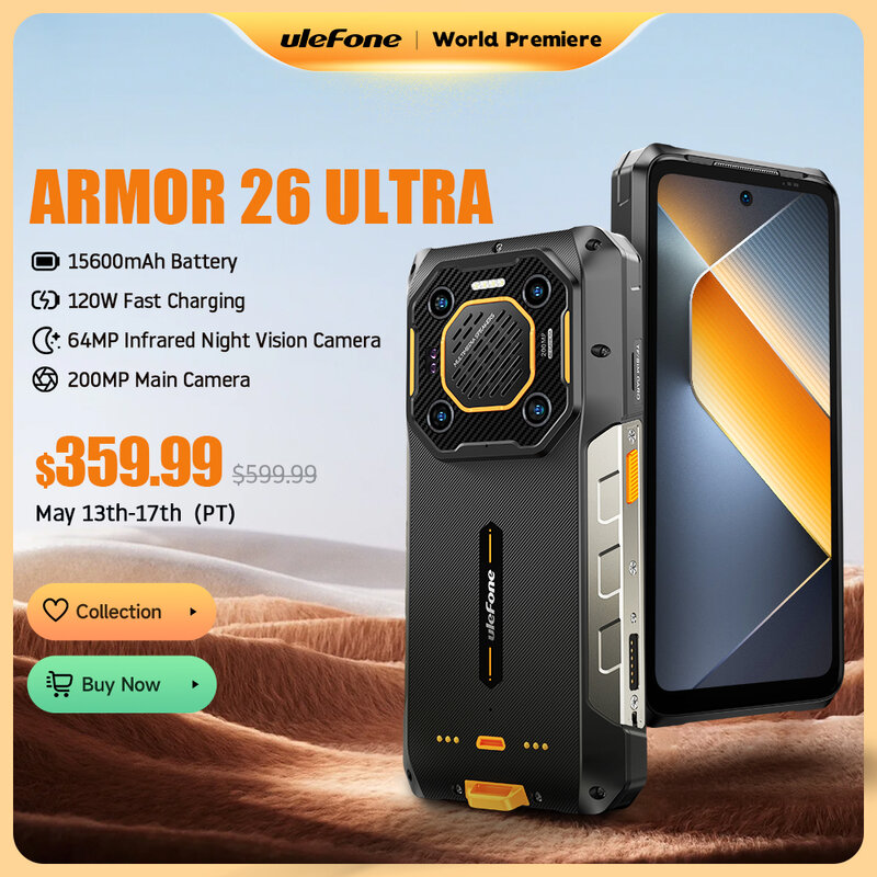 【Estreia mundial】 Smartphone Ulefone Armor 26 Ultra 5G robusto à prova d'água 120W 15600mAh 200MP + 64MP + 50MP Smartphone até 24GB + 512GB NFC 6,78”120Hz Android 13 Phone