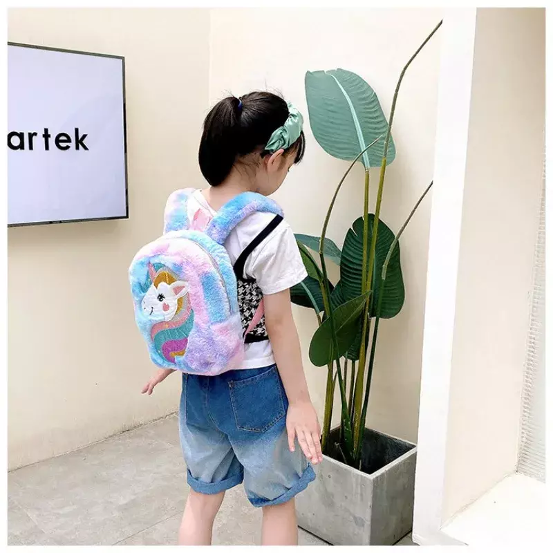 Kinder rucksack bestickte Farbe Cartoon Einhorn Rucksack leichte Kindergarten Mädchen niedlichen Plüsch Schult asche