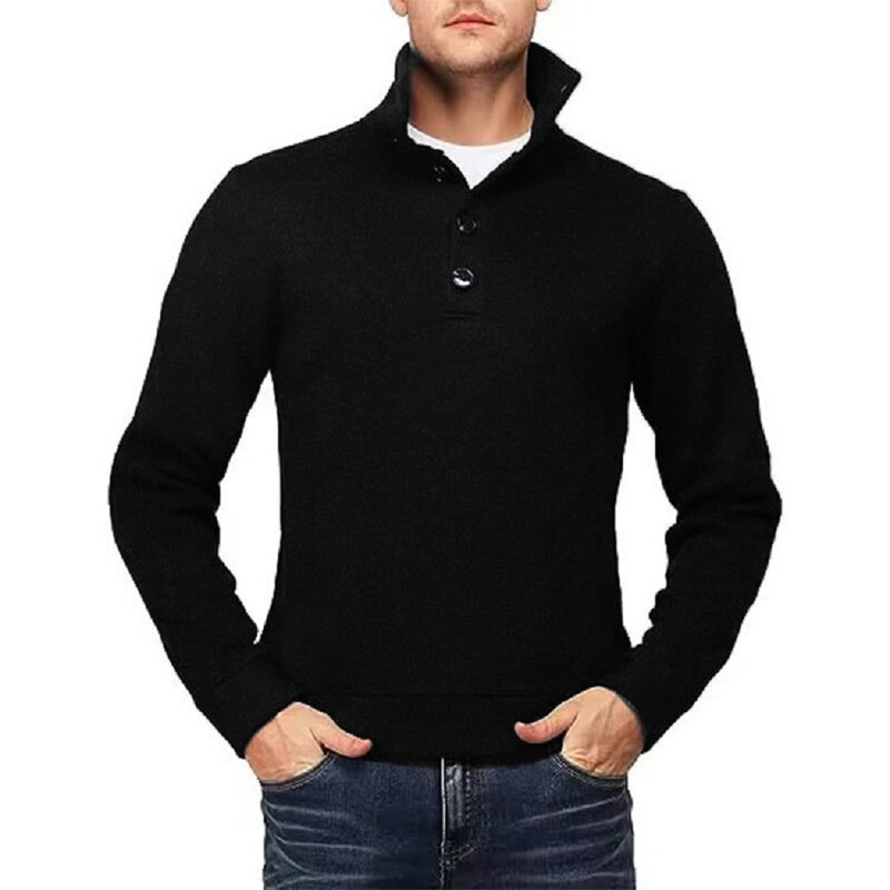 Sweater kerah tinggi pria, atasan Turtleneck longgar modis lengan panjang jumper kerah tinggi rajutan Pullover pakaian rajut nyaman