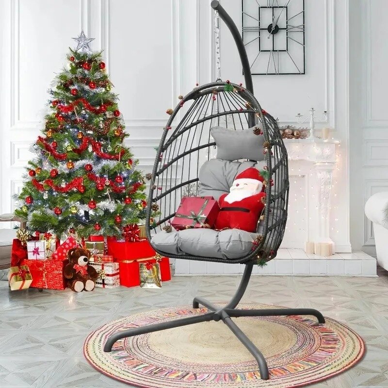 Кресло-гамак с подставкой, плетеное подвесное кресло для яиц, качели-гамаки, подушка для сиденья с защитой от УФ излучения, емкость 350 фунтов