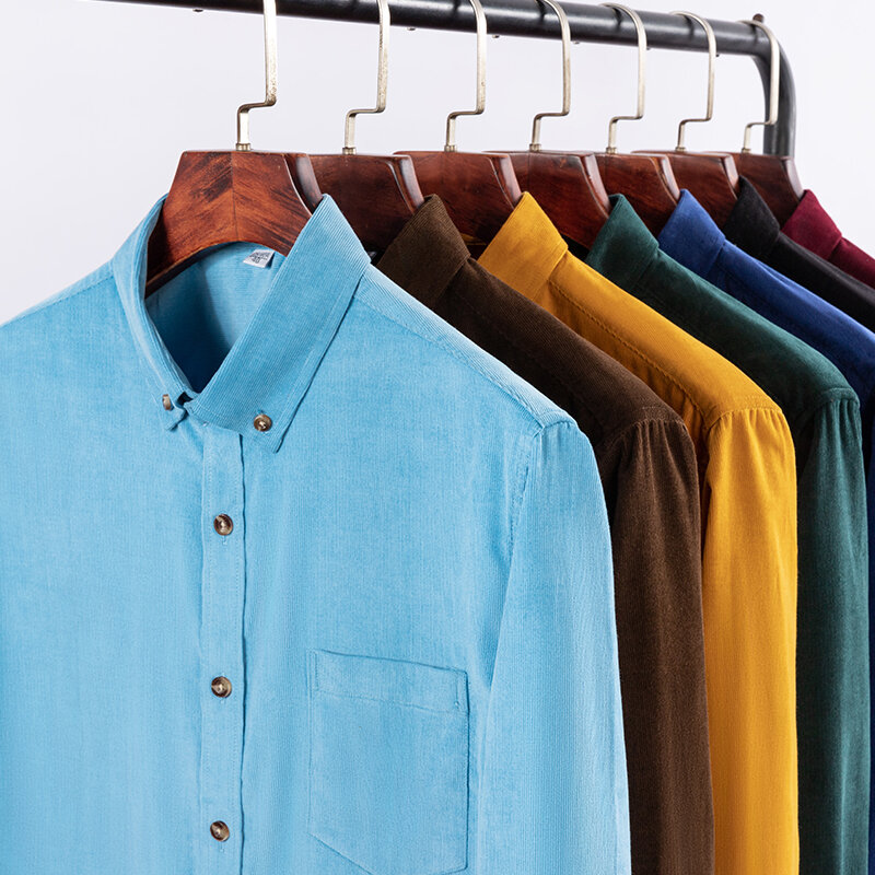 Camisa de pana 100% de algodón para hombre, ropa informal de manga larga y ajuste Regular para el hogar, ropa cómoda con bolsillos, talla grande 7xl