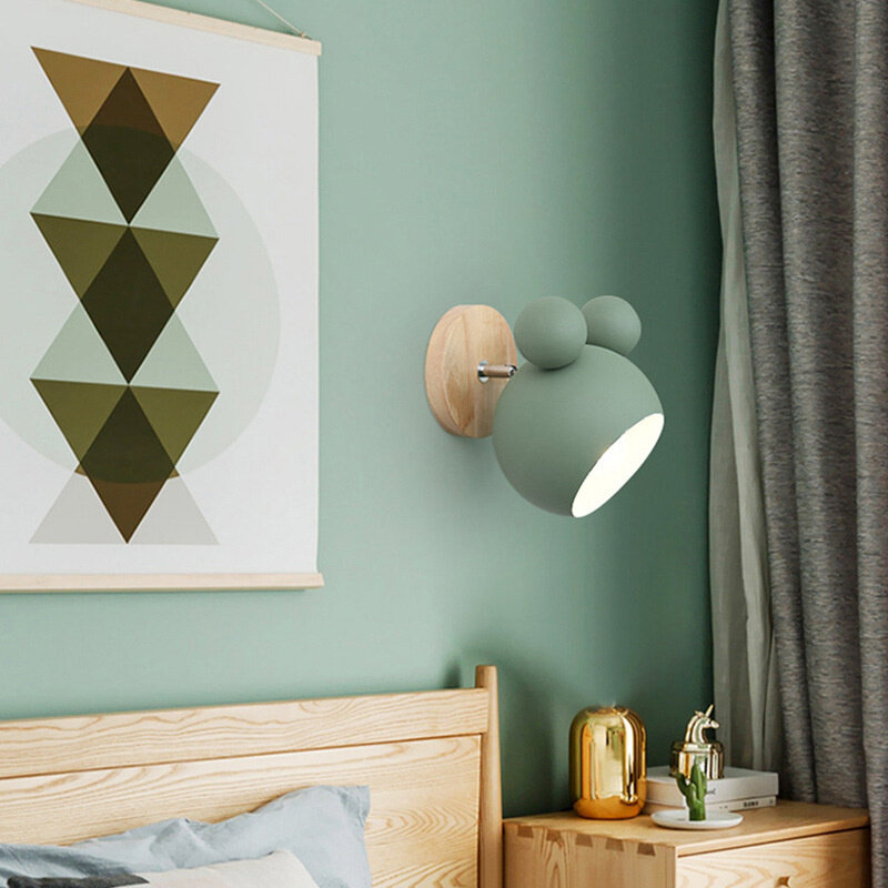 Novelty Creative Led Wall Lamp With Iron Lampshade Wood Lighting Fixture Bedside Kids Room Corridor Nordic Wall Light Luminaire