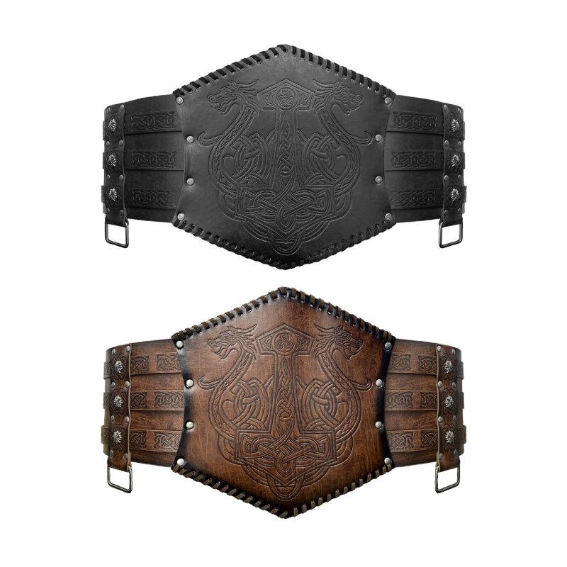 Wide Belt Embossed PU Leather Belt Norse Cosplay Belt Renassance Medieval Buckle Belt Halloween Men Costume