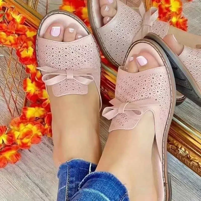 Butterfly-knot Flat with Summer Modern Slippers OutsideLow Heel Ladies Shoes 2024 High Quality Solid Concise Women's Slippers