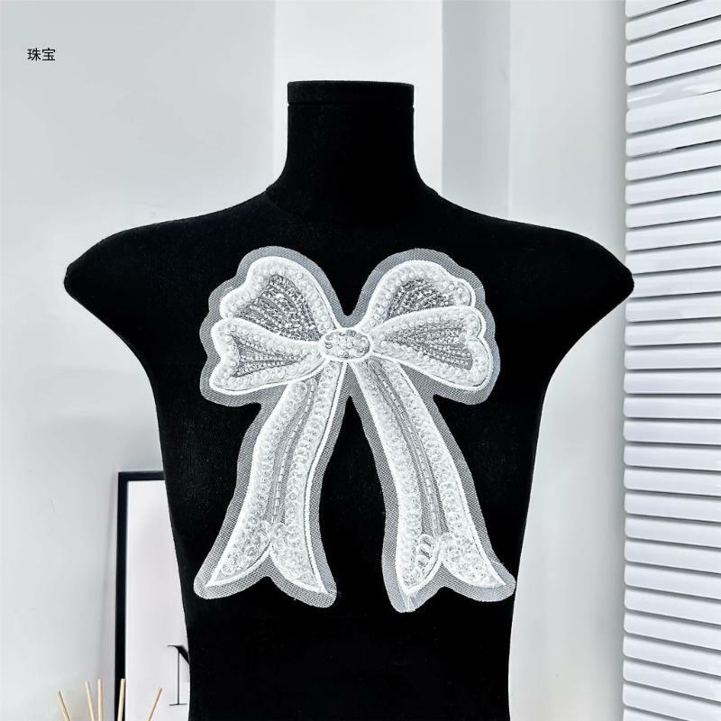 X5QE kralen genagelde strik vorm patches voor het maken corsages shirt kleding naaien ambacht