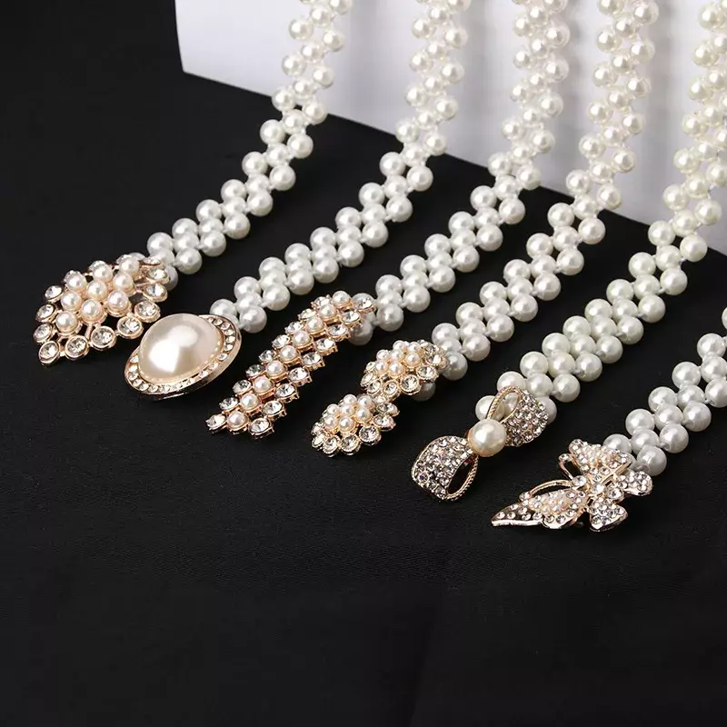 Elegante Schleifen gürtel mit Kunst perlen und Strass steinen-elastischer Bund für Kleider und Gürtel Damen bekleidungs zubehör