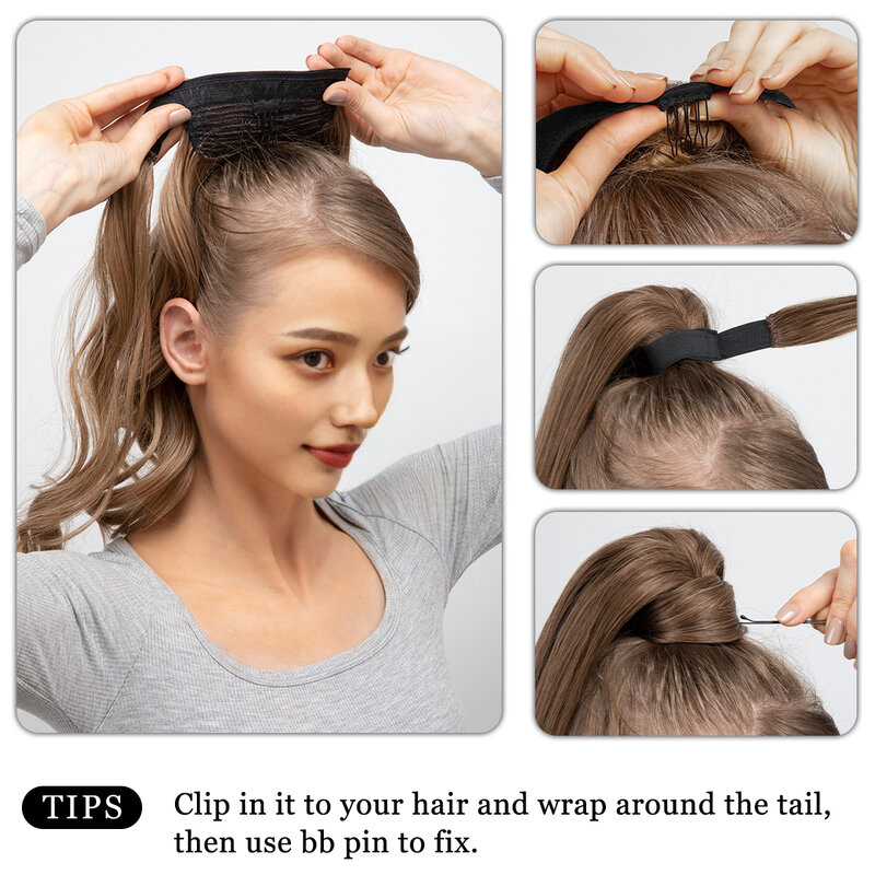 Long Syntheti Wavy Ponytail Hair Extension Curly Clip In Fake Hairpiece Wrap Around Pigtail False Smooth Pony Tail For Women