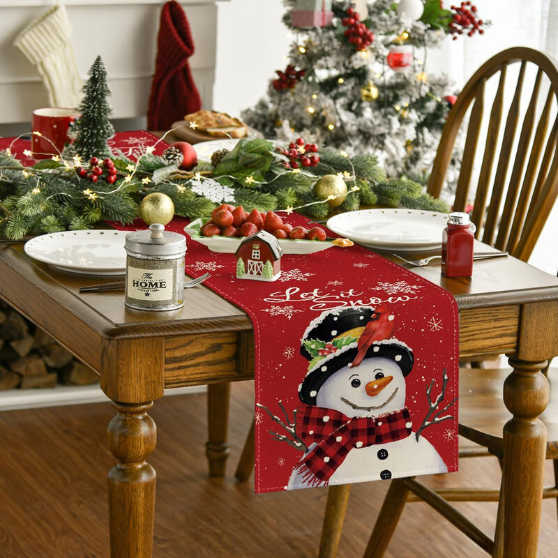 Kerst Tafelloper Vrolijk Kerstversiering Voor Thuis Kersttafel Vlag Cover Navidad Noel Cadeau Nieuwjaar 2024 Tafelkleed
