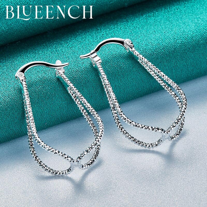 Blueench 925 Sterling Silver Geometric Water Drop Personality Earrings for Women's Annual Meeting Wedding Fashion Jewelry