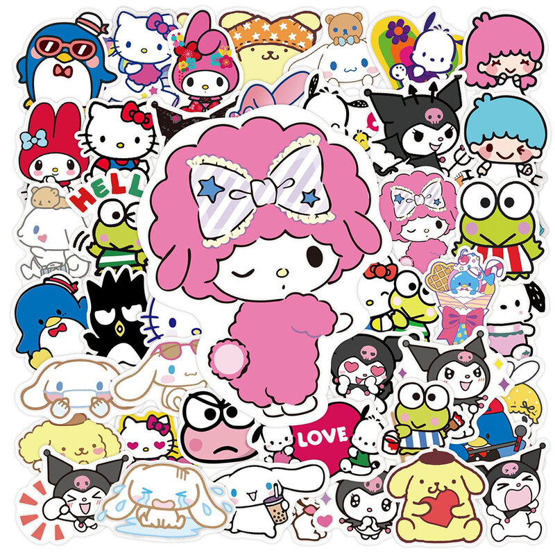 Mélange d'autocollants Hello Kitty My Melody Kuromi Graffiti, autocollants de dessin animé mignon, décoration pour ordinateur portable, album pour téléphone, 10 pièces, 30 pièces, 50 pièces