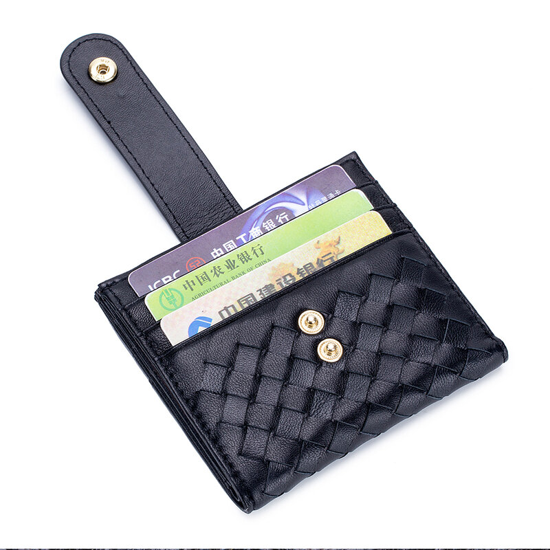 Folding hand-woven paragraphs man purse thin short clasp wallet sheepskin female new contracted small card bag
