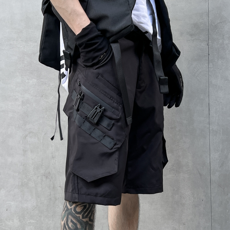 Calça de moletom de bolso lateral masculina, calça curta de carga, corredor, streetwear moda verão