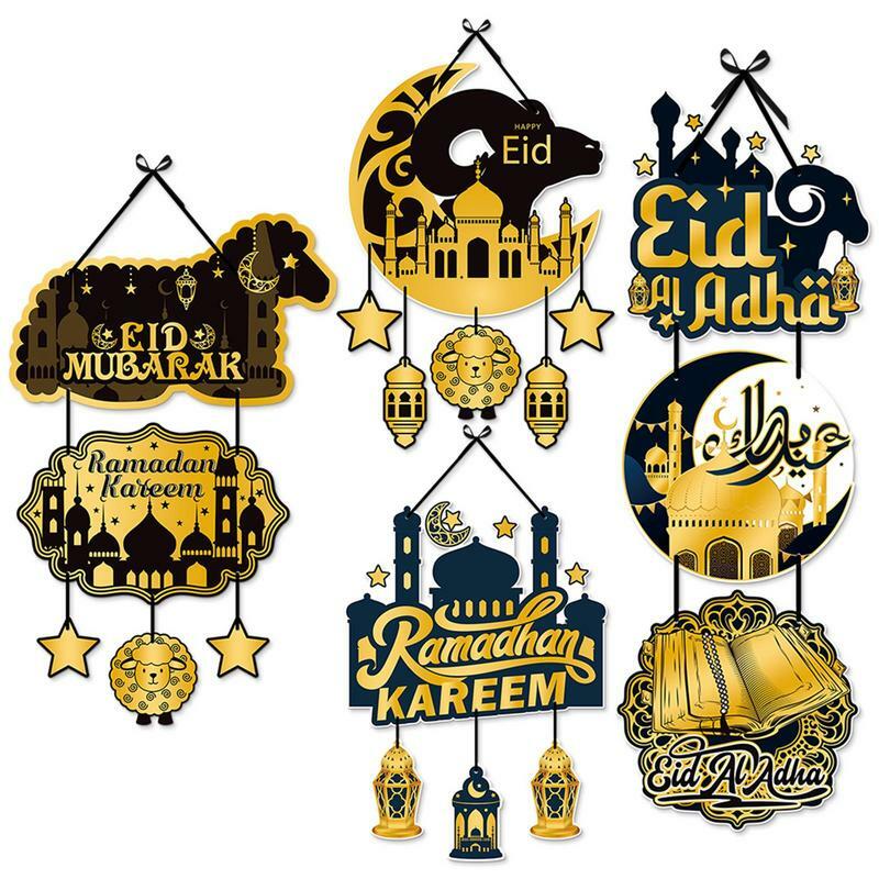 Señal de puerta de Ramadán Mubarak, adornos de placa de puerta decorativos para decoraciones de Ramadán, signo de Ramadán, corona de placa Eid Mubarak