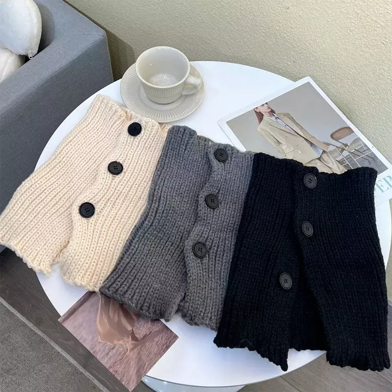New Winter Warm Scarf Ins Trendy Solid Color Button Scarves for Women Girls Korean Solid Color Knitted Button Fake Collar Scarf
