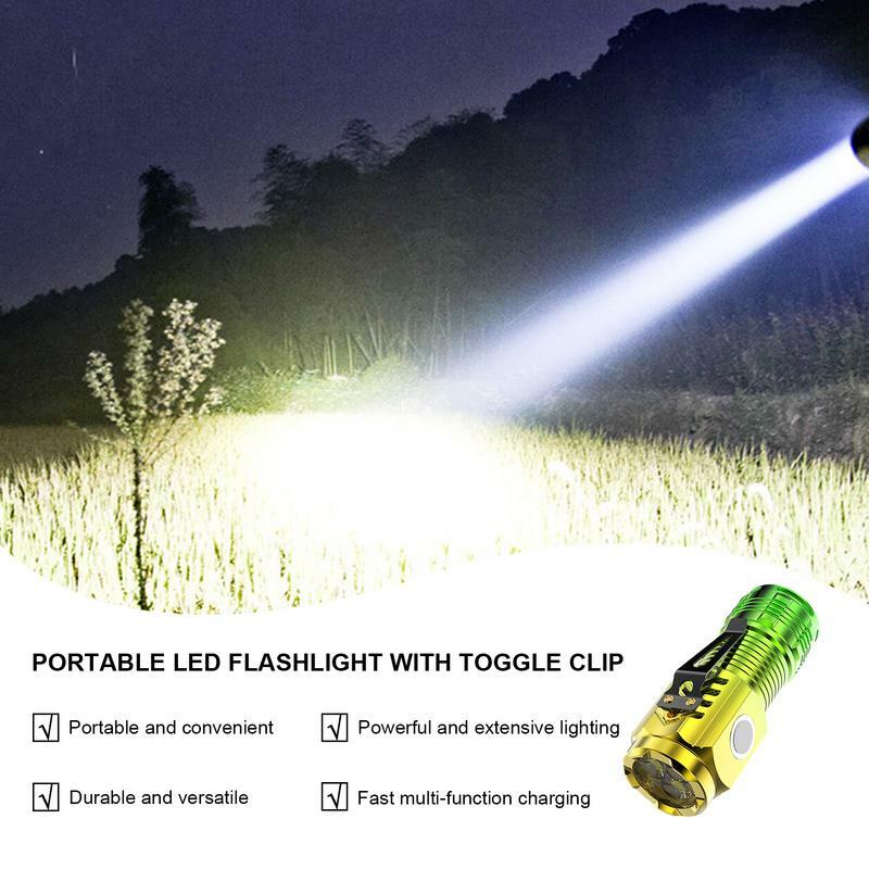 Mini lámpara de bolsillo portátil, linterna LED con Clip, recargable, resistente al agua, Clip de palanca
