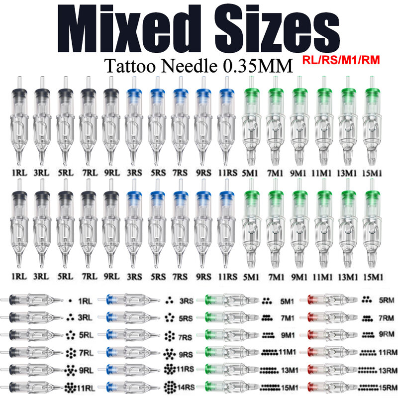 Mixed Cartridge Original Cartridge Tattoo Needles RL RS RM M1 F Disposable Sterilized Safety Tattoo Needles for Cartridge Pen