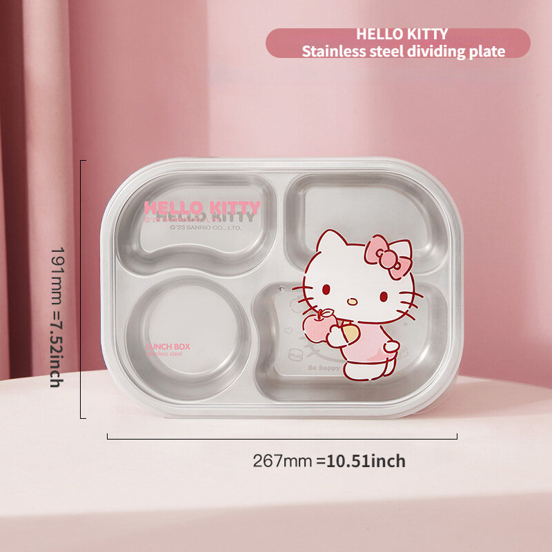 Sanrio Hello Kitty Stainless Steel Dinner Plate My Melody Children's Home Cartoon Lunch Tray Food Supplement Special Tableware