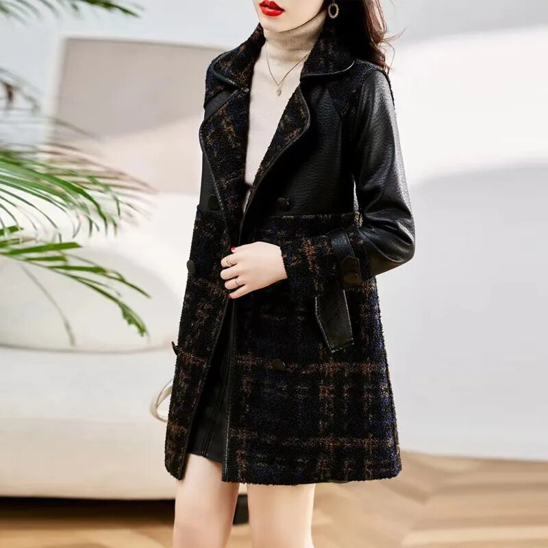 PU Leather Coat Women Add Velvet Thicken 2024 Autumn Winter New Long Jacket Ladies Fur One High-Quality Windbreaker Fashion Tops