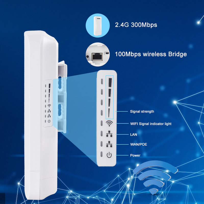 KuWfi-enrutador Wifi para exteriores, puente inalámbrico de 300Mbps, repetidor inalámbrico de 2,4G, extensor de punto a punto, 1KM con puerto WAN LAN