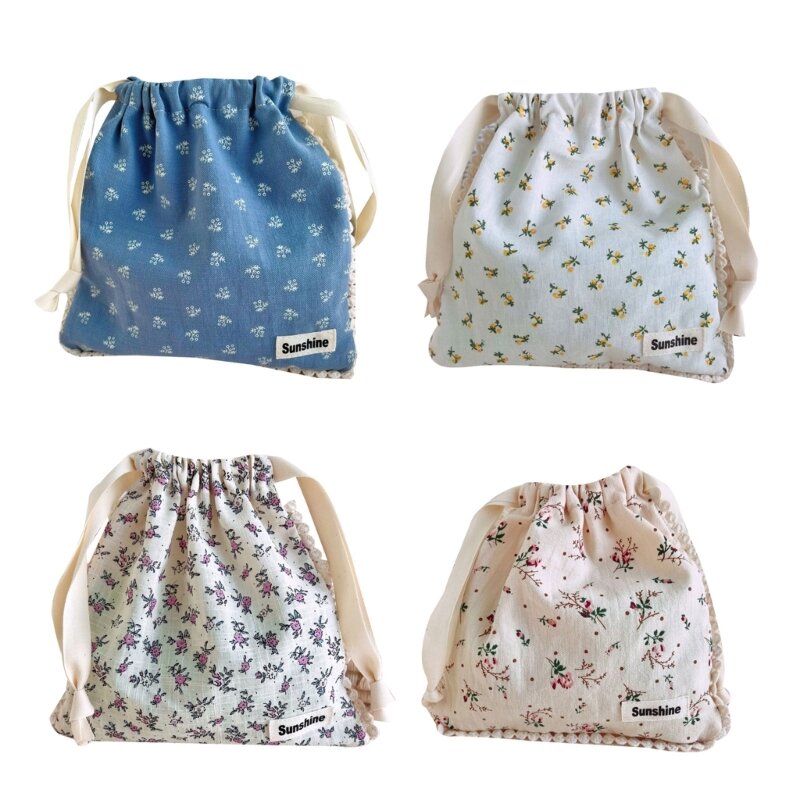 Bolsa fraldas reutilizável com estampa floral, bolsa organizadora fraldas com cordão para bebês, lavável, sacos