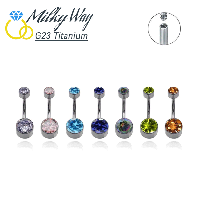G23 cincin kancing perut Titanium, benang batu zirkon warna-warni 3A perhiasan tubuh tindik pusar seksi, cincin Ombligo wanita