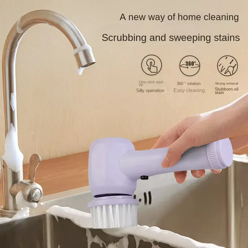 Spazzola per la pulizia della casa 4 in 1 spazzola per la pulizia elettrica senza fili portatile spazzola per la pulizia del bagno rotante automatica Bru