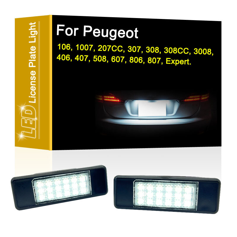 Lámpara LED para matrícula, luz blanca para Peugeot 106, 1007, 207CC, 307, 308, 3008, 406, 407, 508, 607, 806, 807,