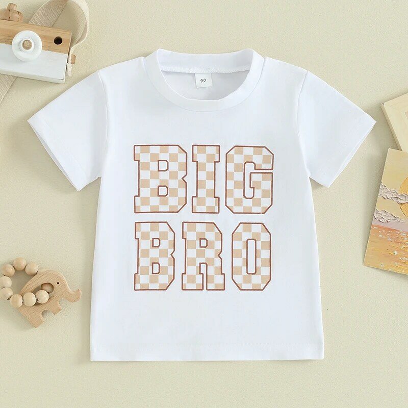 Toddler Baby Boy Summer Round Neck Short Sleeve T-Shirt Big Brother Letter Print Tee Elastic Pullover Sweatshirt Outfit Clothes