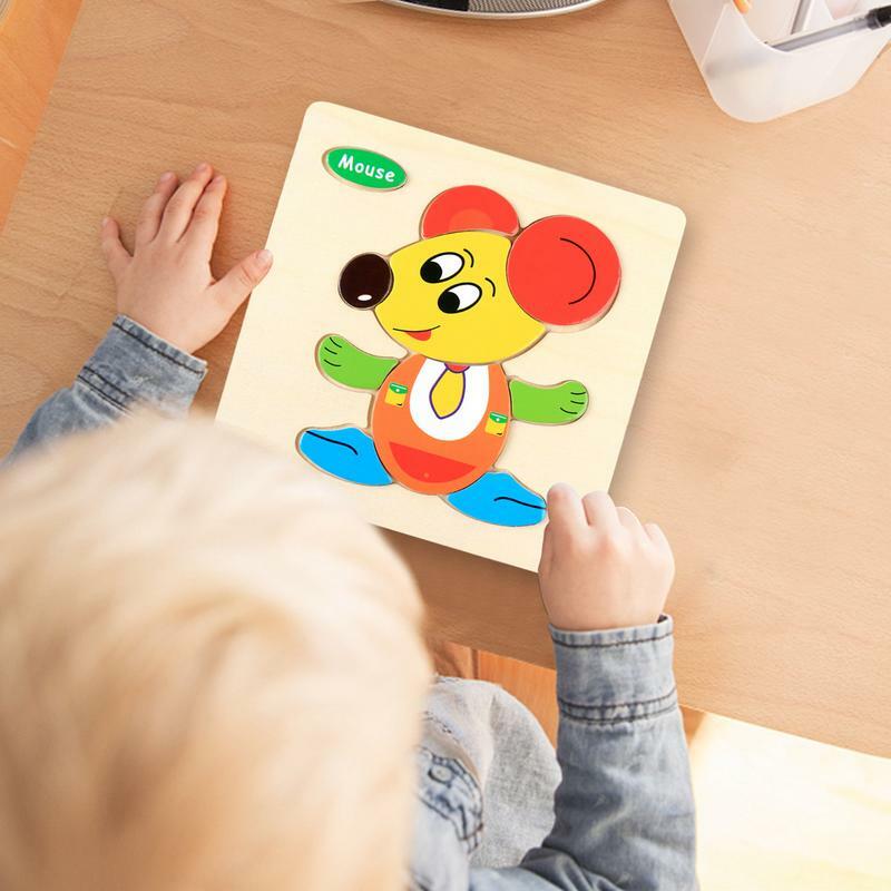 Pintura à base de água Puzzles de madeira para criança, Lovely Animal Puzzle Block Set, Jogos educativos, Montessori Aprendizagem Brinquedos