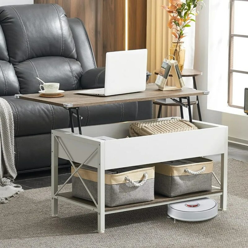 Современный кофейный столик с рамкой из белого ореха поставляется с бесплатной тканевой коробкой для хранения, столы для гостиной, кофейные столики для гостиной