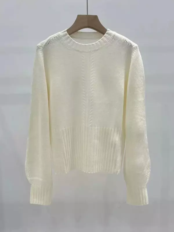 Женский однотонный кашемировый свитер, облегающий винтажный вязаный джемпер с круглым вырезом на осень и зиму 100%