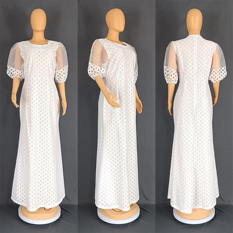 Afrykańska odzież afrykańska suknia ślubna dla kobiet 2023 nowa suknia wieczorowa Dashiki Ankara biała różowa elegancka, długa szata