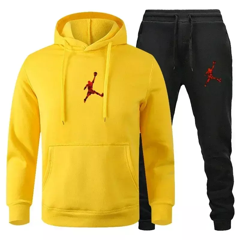 Men and Women Can Pullover Hoodie + Jogging Pants Two-piece Hip Hop Sportswear Suit Fashion Trend Spring and Winter Style Collar