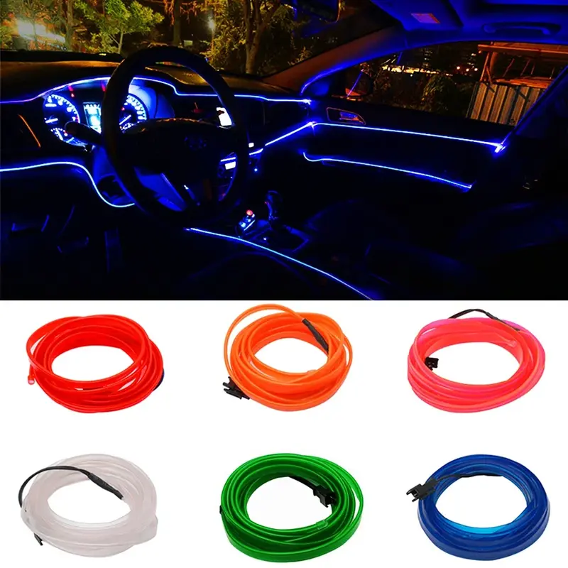 Tira de luces LED para decoración de Interior de coche, cuerda de alambre, tubo de luz de neón flexible con unidad USB, 1M, 2M, 3M, 5M, gran oferta