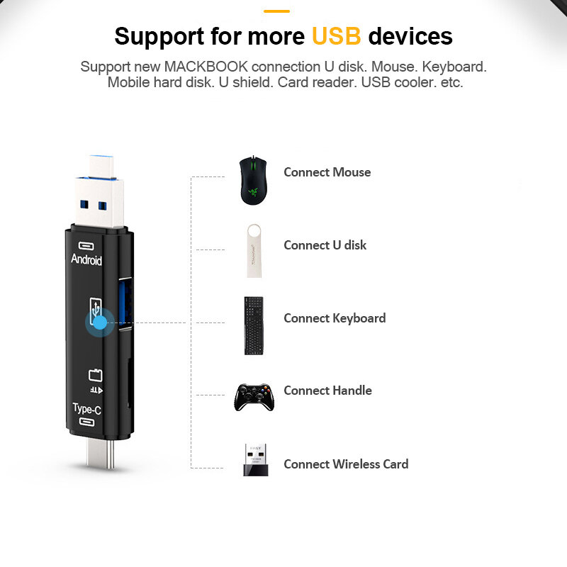 Ginsby-lector de tarjetas OTG 3 en 1, accesorio de alta velocidad, Universal, OTG, TF/USB, para Android, ordenador, cabezales de extensión