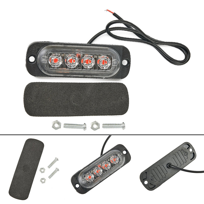 Kit de luz de trabajo para coche, lámpara de plástico transparente de 36W, 4LED, 12V-24V, accesorios de repuesto, advertencia roja