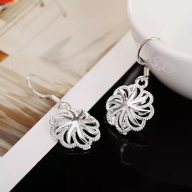 Hot sale high quality 925 Sterling Silver charm Flowers Earrings Women party Jewelry fashion Christmas Gifts vintage earrings