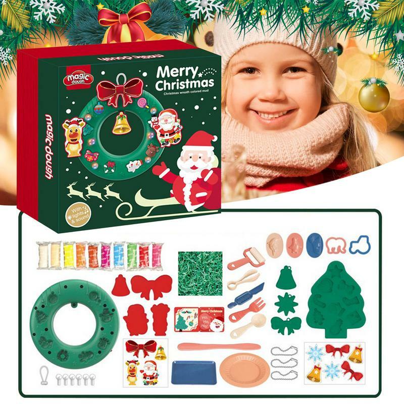 Doe-Het-Zelf Vormklei Voor Kerstkrans Doe-Het-Zelf Herbruikbare Klei Speelgoedset Voor Kinderen Hands-On Speelgoed Voor Kerstcadeaus Knutsellessen